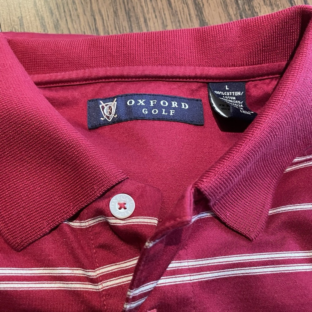 TPC Sawgrass Golf Polo Size Large Burgundy Oxford with Logo on Front & on Sleeve